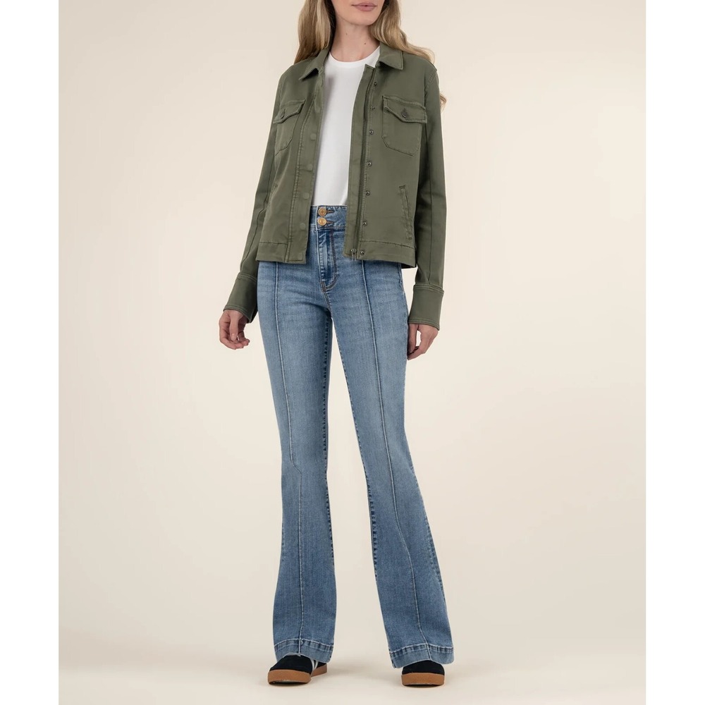 Kut From The Kloth Amanda Boxy Jacket Olive Green Trucker Women Small S